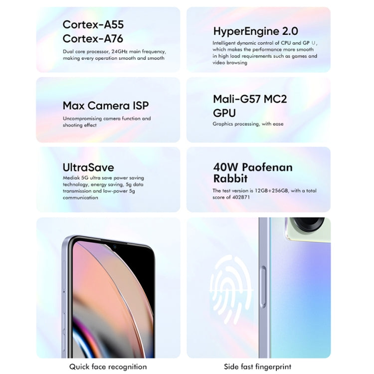 Dual Back Cameras, Side Fingerprint Identification, 5000mAh Battery, 6.58 inch Realme UI 3.0 / Android 12 MediaTek Dimensity 810 Octa Core up to 2.4GHz, Network: 5G, Support Google Play Dual Back Cameras, Side Fingerprint Identification, 5000mAh Battery, 6.58 inch Realme UI 3.0 / Android 12 MediaTek Dimensity 810 Octa Core up to 2.4GHz, Network: 5G, Support Google Play